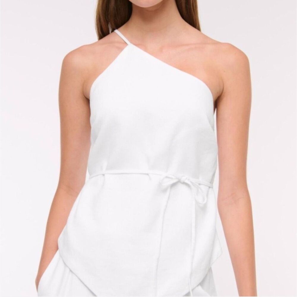 Abercrombie & Fitch One-Shoulder Asymmetrical Linen-Blend Top Size Large